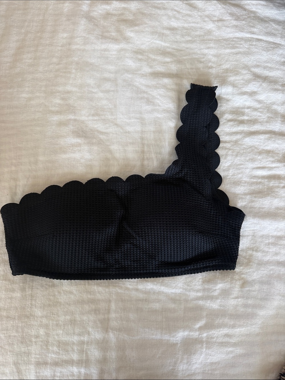 Aerie Scalloped One-Shoulder Black Bikini Top